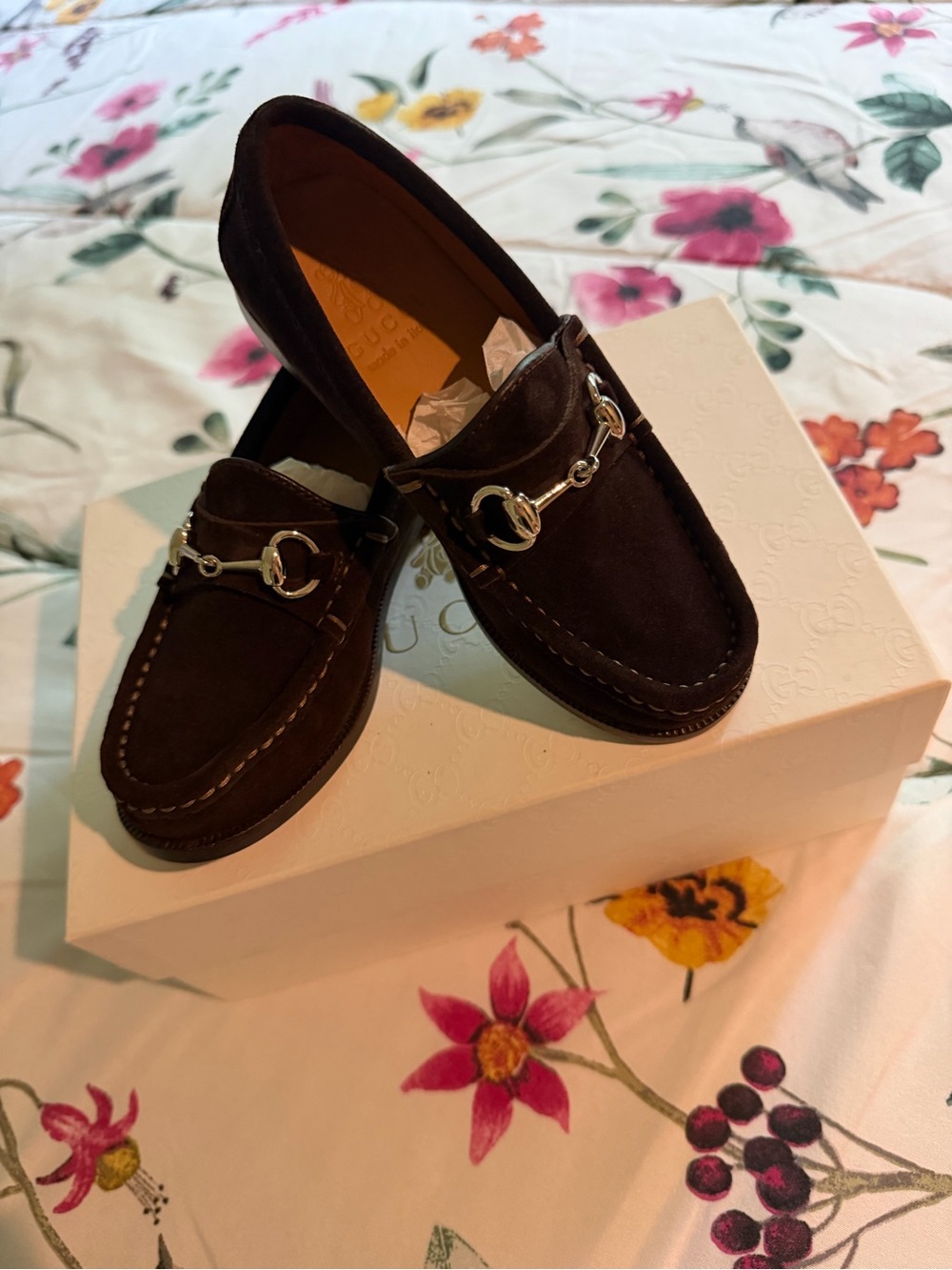 Gucci Brown Suede Kids Horsebit Loafers